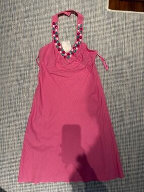 Pink Halter Sundress with Colorful Beaded Neckline (Never worn, still has tags)